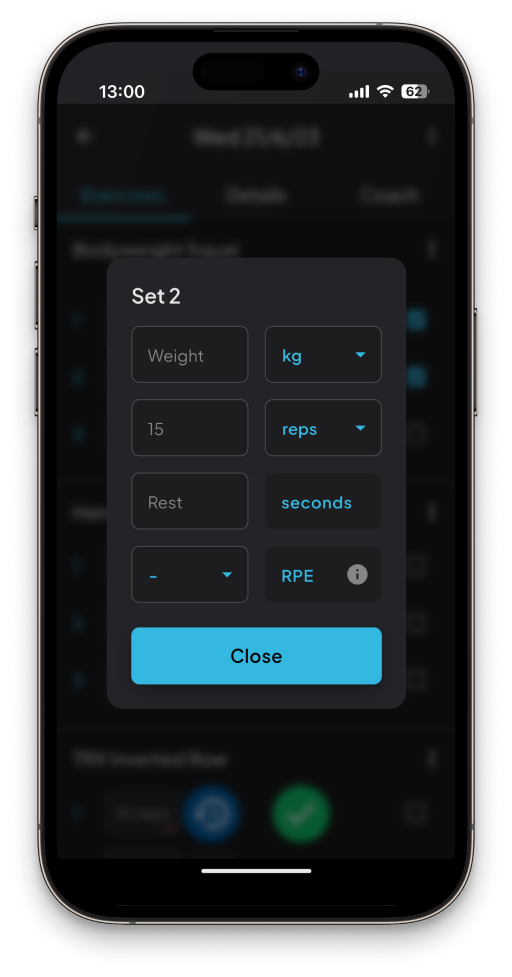 Tap on a set to modify the values
