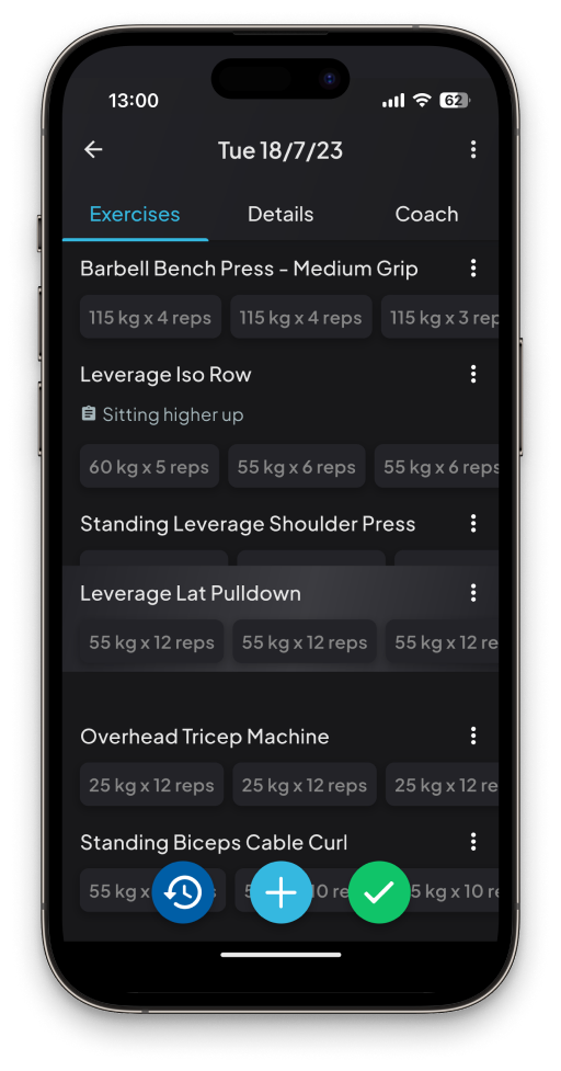 Reorderable exercises