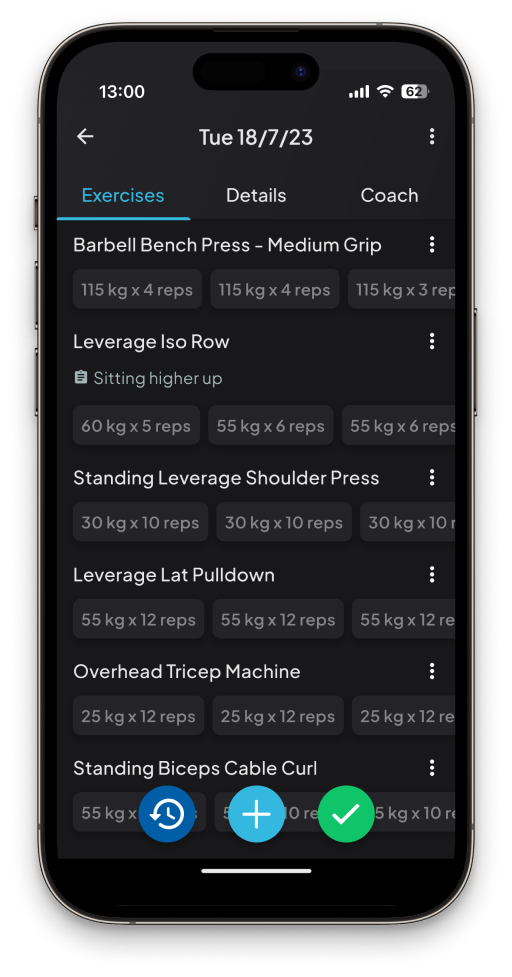 Workout details screen